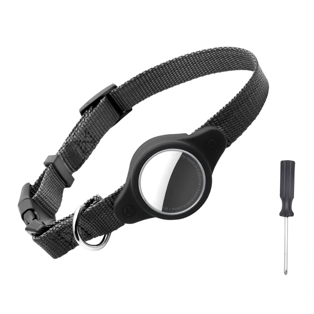 Pet collar with waterproof AirTag holder - Black Medium New